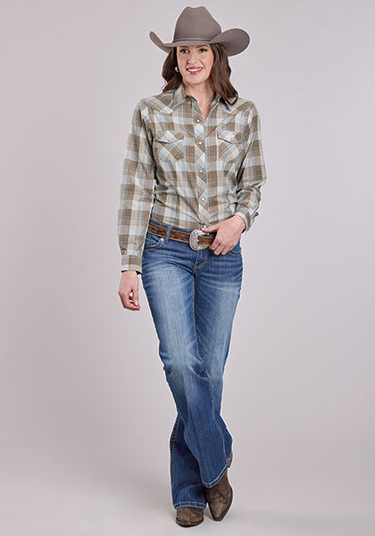 Roper Women's Brown & Grey Plaid Western Shirt