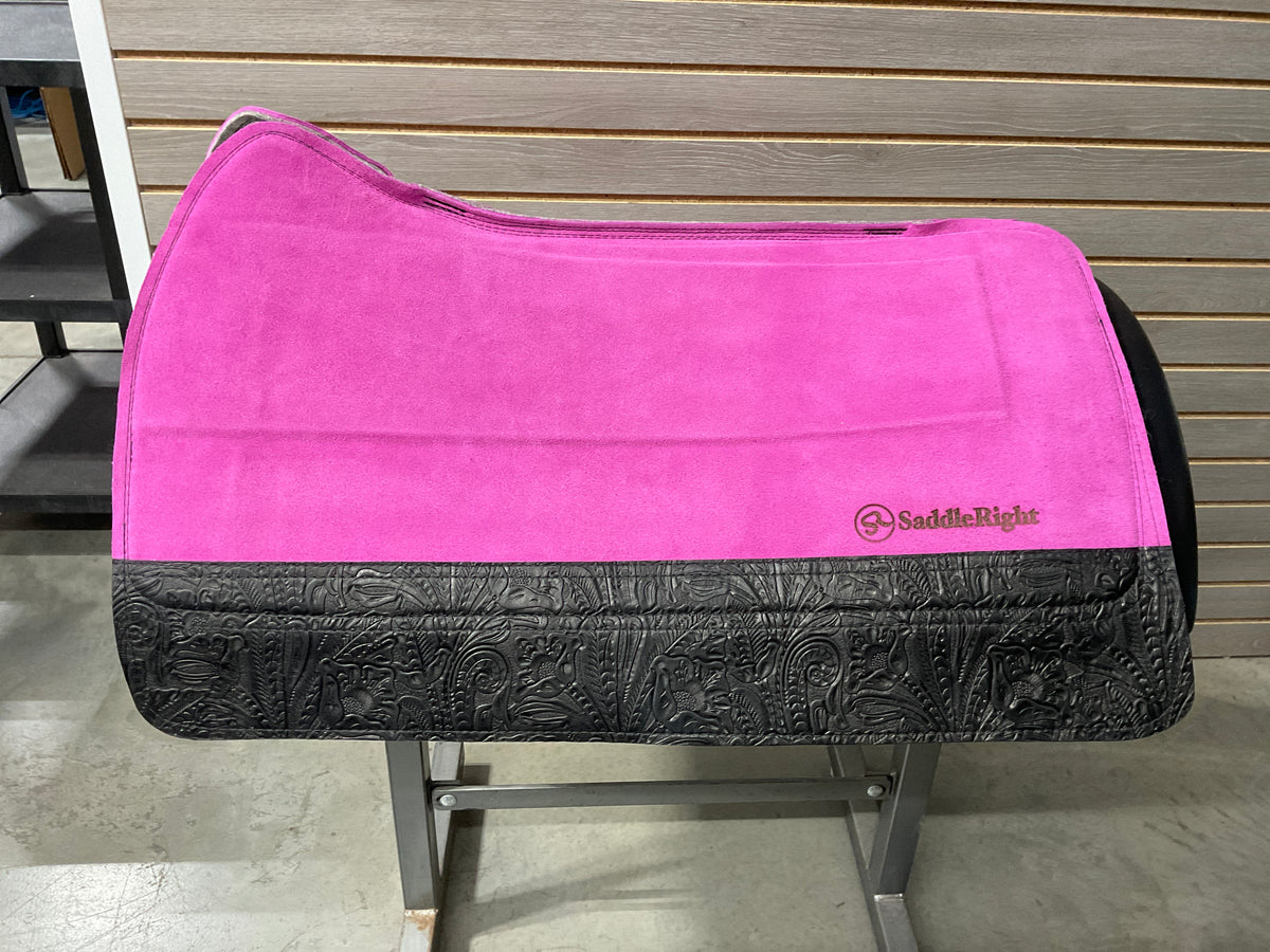 SaddleRight Saddle Pad 29" x 32" - Fuschia Suede & Black Floral
