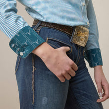 Load image into Gallery viewer, Ariat Women&#39;s Crystal Teal Stripe Kirby Western Shirt
