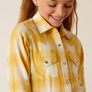 Ariat Girl's Yellow Plaid Cactus Dobby Western Shirt