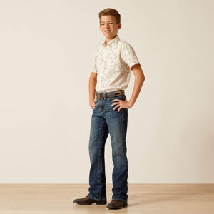 Ariat Boy's Tan Edison Short Sleeve Western Shirt