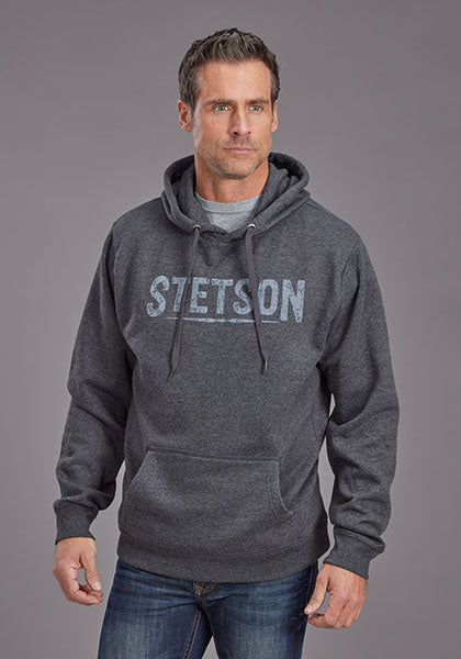Stetson Men's Heather Charcoal Distressed Hoodie