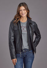 Load image into Gallery viewer, Stetson Women&#39;s Black Leather Jacket w/ Removable Hooded Lining
