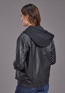Stetson Women's Black Leather Jacket w/ Removable Hooded Lining
