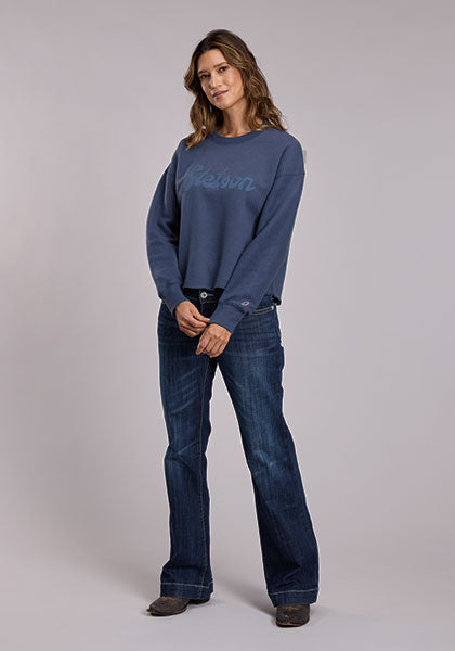 Stetson Women's Navy Cropped Crew Neck Pullover