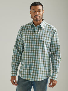 Wrangler Men's Green Plaid Tall Western Shirt