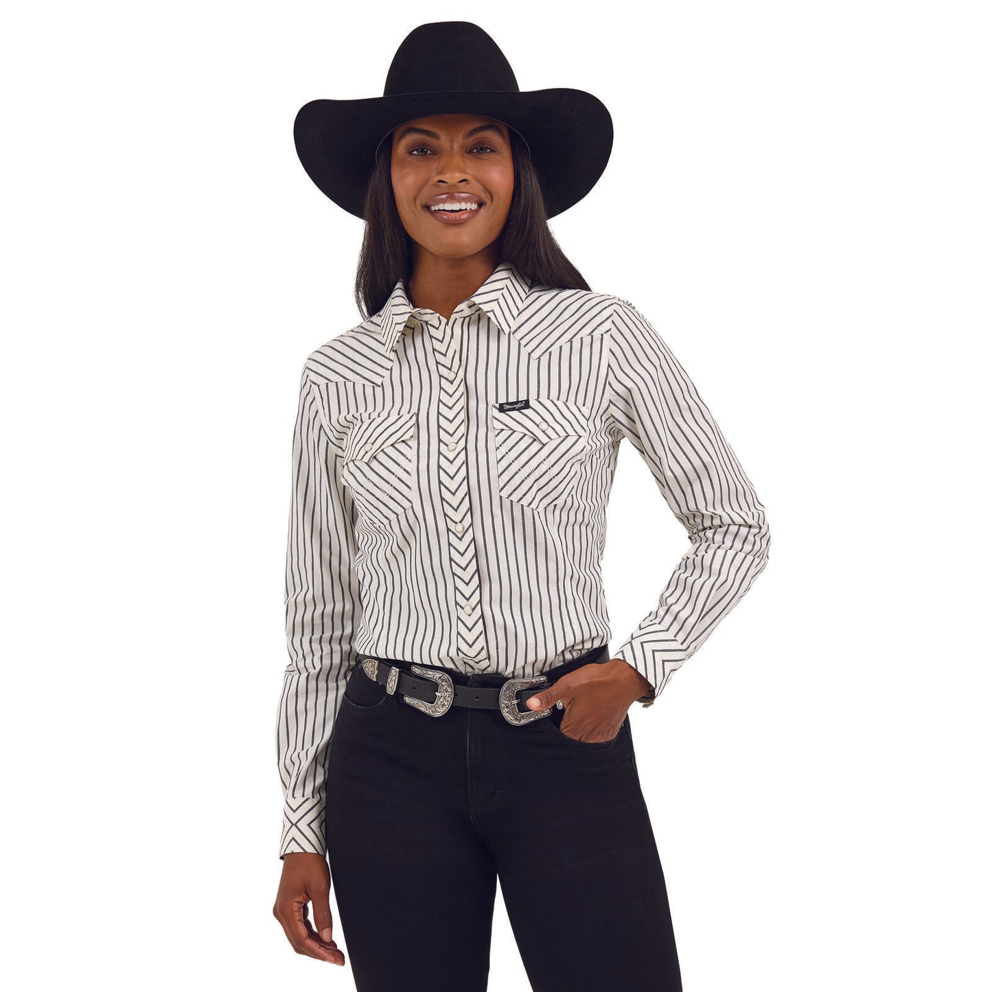 Wrangler Women's White Stripe Party Retro Western Shirt