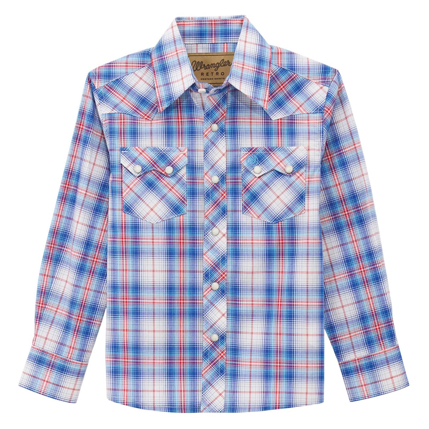 Wrangler Boy's Blue/Red Plaid Retro Western Shirt