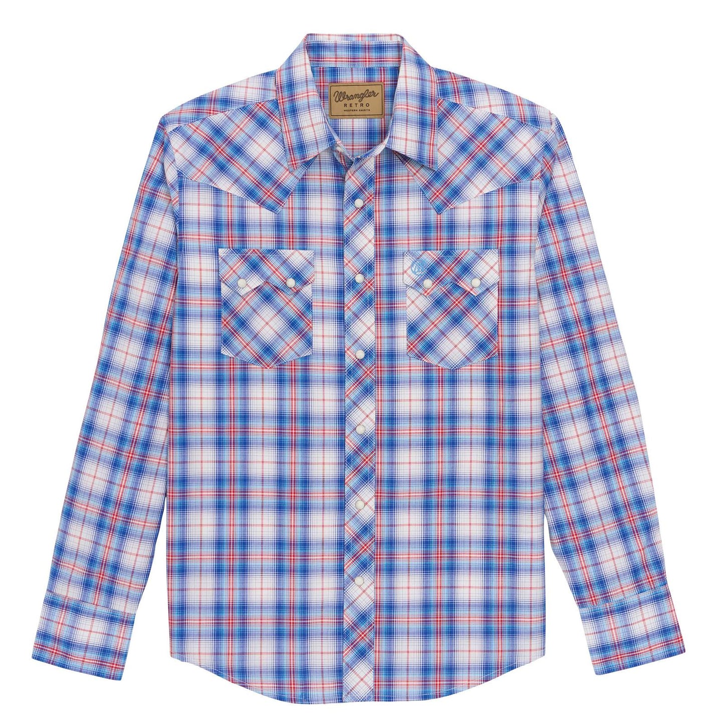 Wrangler Men's Big & Tall Blue/Red Plaid Retro Western Shirt