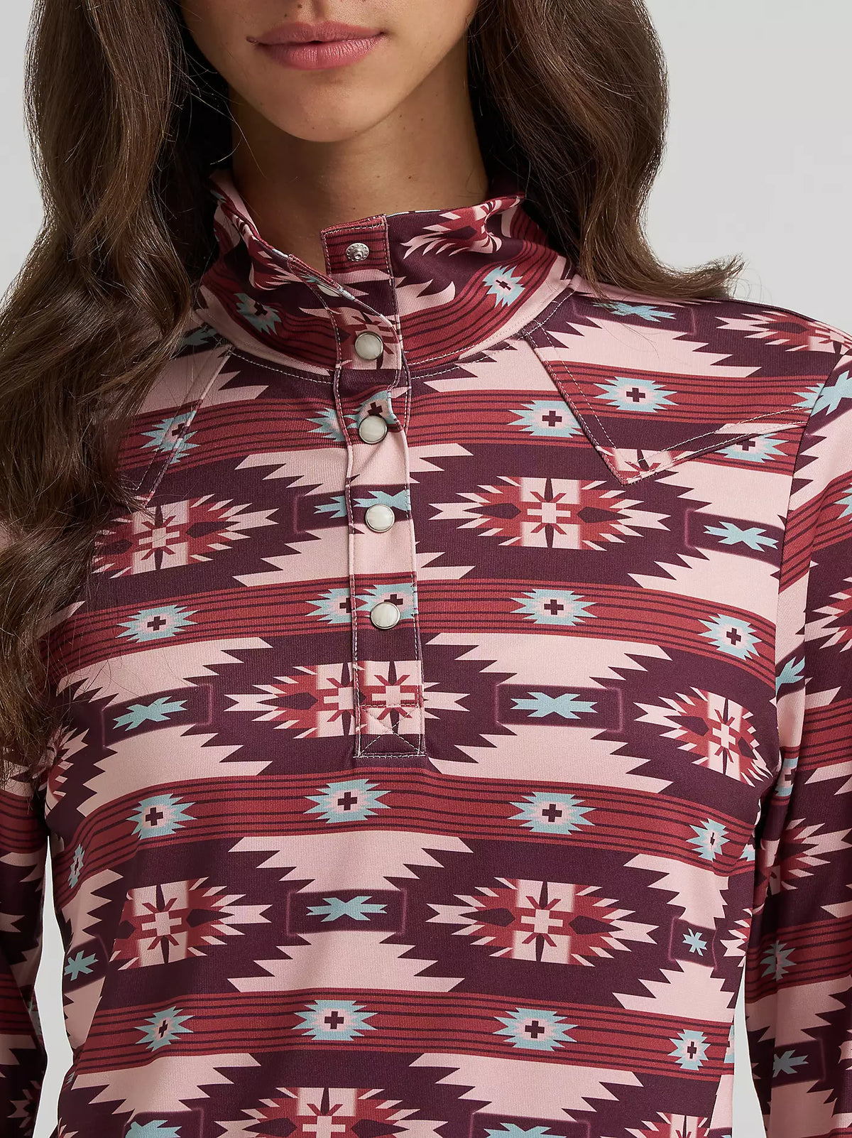 Wrangler Women's Burgundy Aztec Skye Performance Quarter Snap Pullover