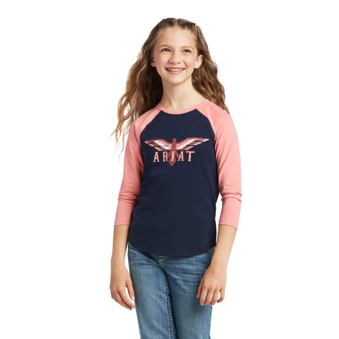 $15: Ariat Girl’s Navy Peach Blossom Firebird T-Shirt Sale Girl’s T-Shirt
