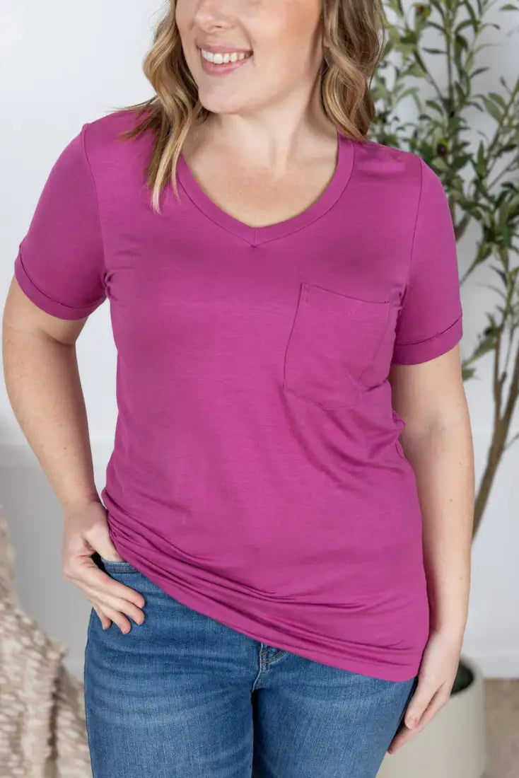 $15: Michelle Mae Women’s Sophie Pocket T-Shirt Magenta / XSmall Sale Women’s T-Shirt