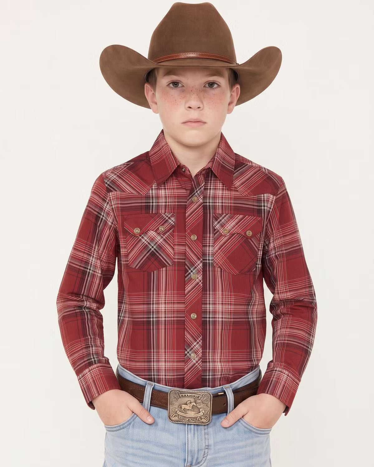 Wrangler Boys' Retro Red Plaid Long Sleeve