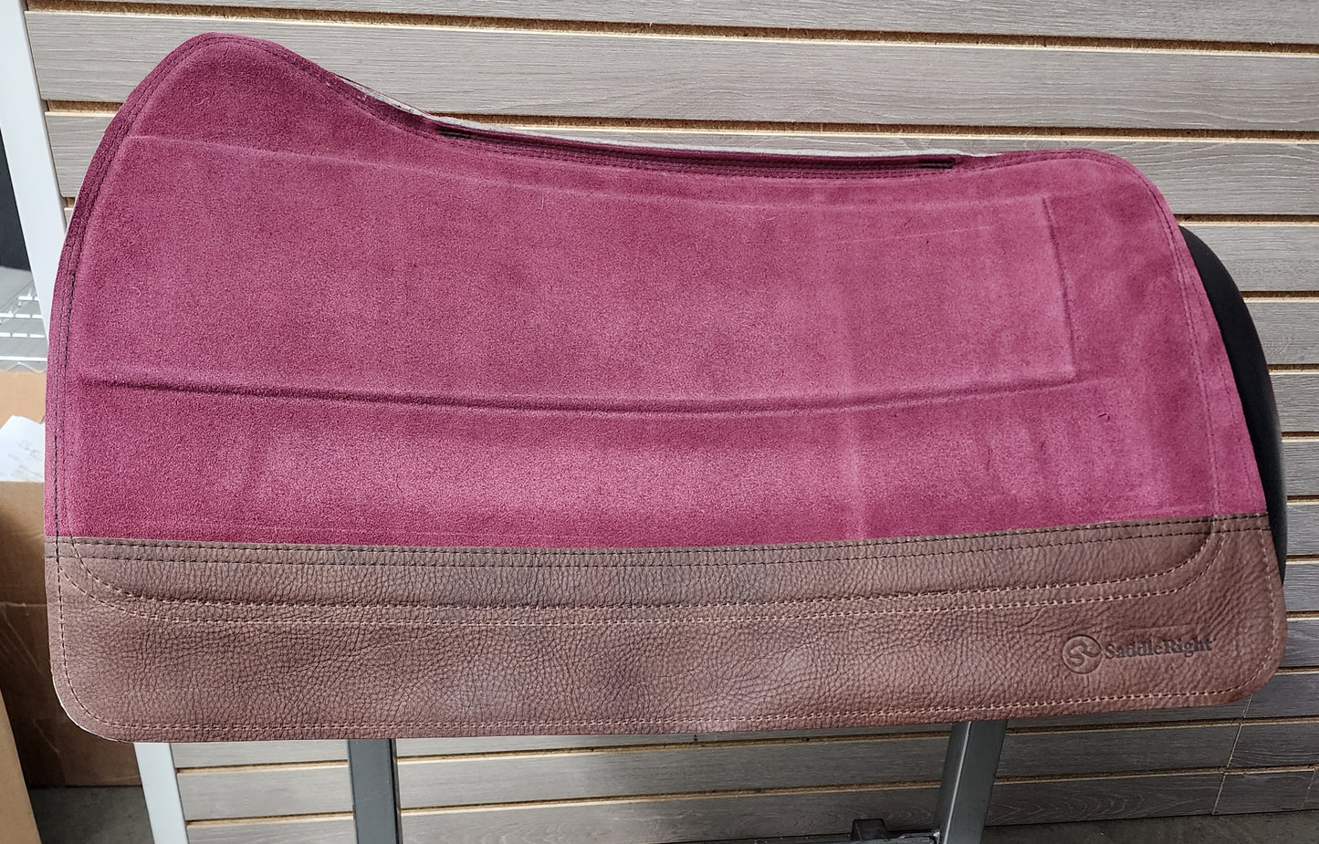 SaddleRight Saddle Pad 29" x 32" - Burgundy Suede & Chocolate Grizzly