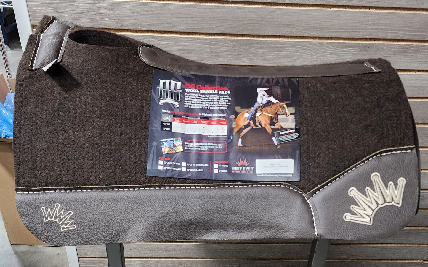 Best Ever OG Saddle Pad - Brown Leather Beige Crown (1" thick, 28"x28")