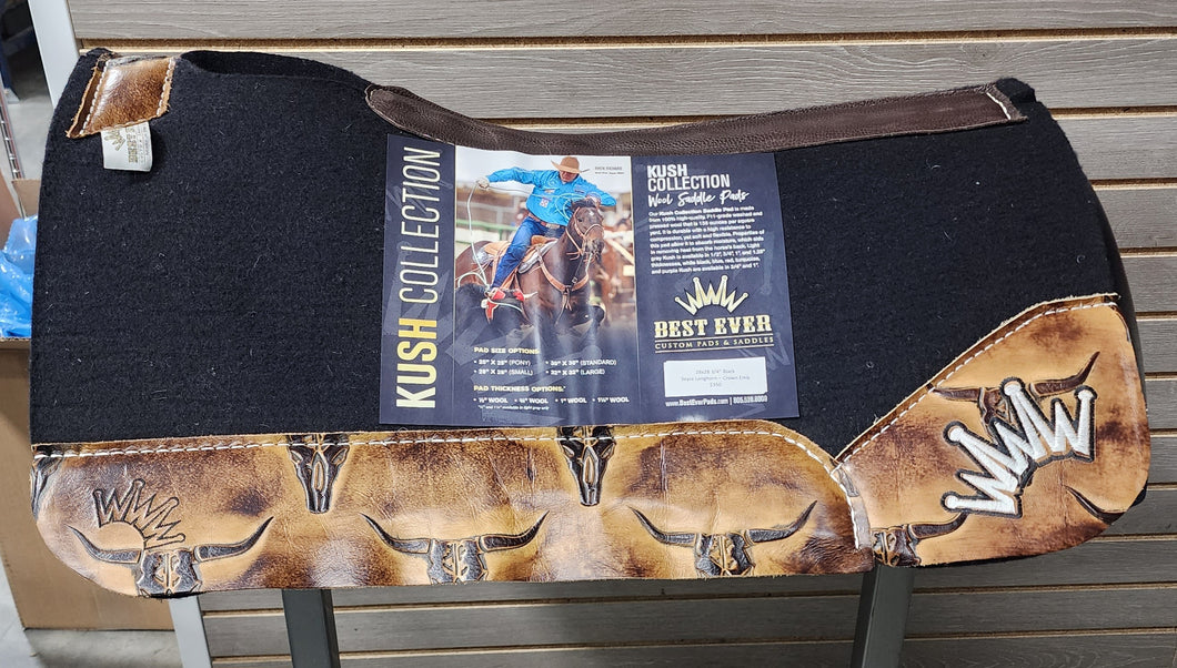 Best Ever Black Kush Saddle Pad - Sepia Longhorn White Crown (3/4