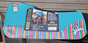 Best Ever Turquoise Kush Pony Saddle Pad - Sunny Serape Black/White Crown (3/4" thick, 25"x25")