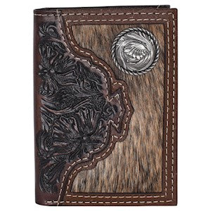 Justin Hair on Hide Tooled Yoke Trifold Wallet
