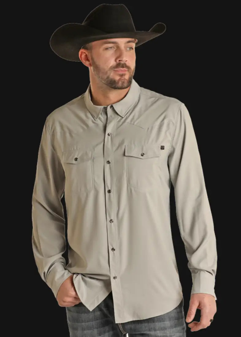 $35: Rock & Roll Men’s TEK Ripstop Western Shirt Small / Olive Sale Men’s Western