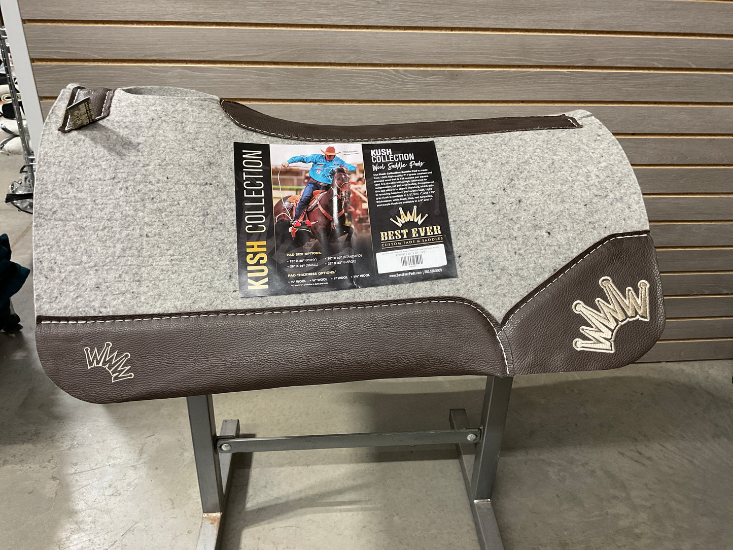 Best Ever Kush Saddle Pad - Brown Leather Beige Crown (3/4" thick, 30"x30")