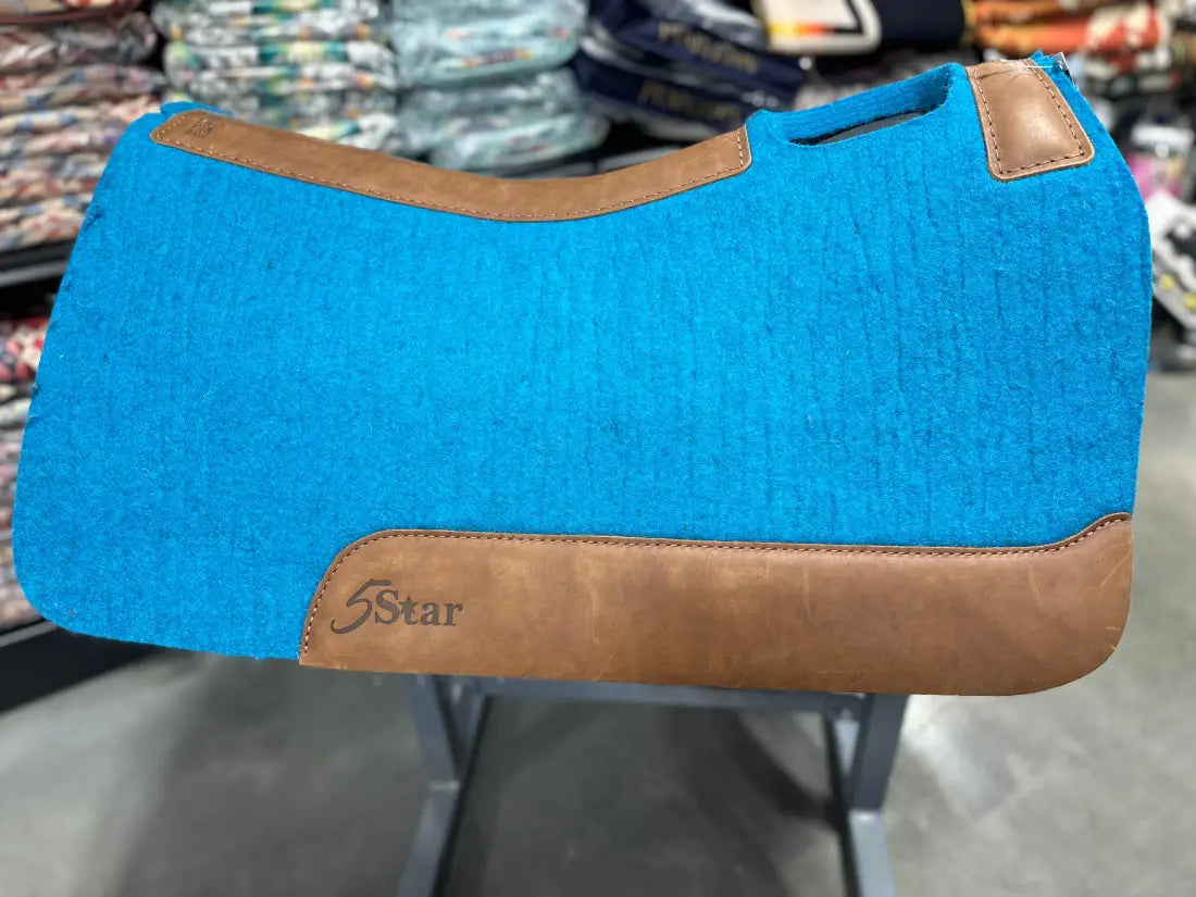 5 Star Barrel Racer Saddle Pad (Multiple Options Available) 30X28 7/8’’ Turquoise w/ Plain Wear Leathers / 30’’ X 28’’