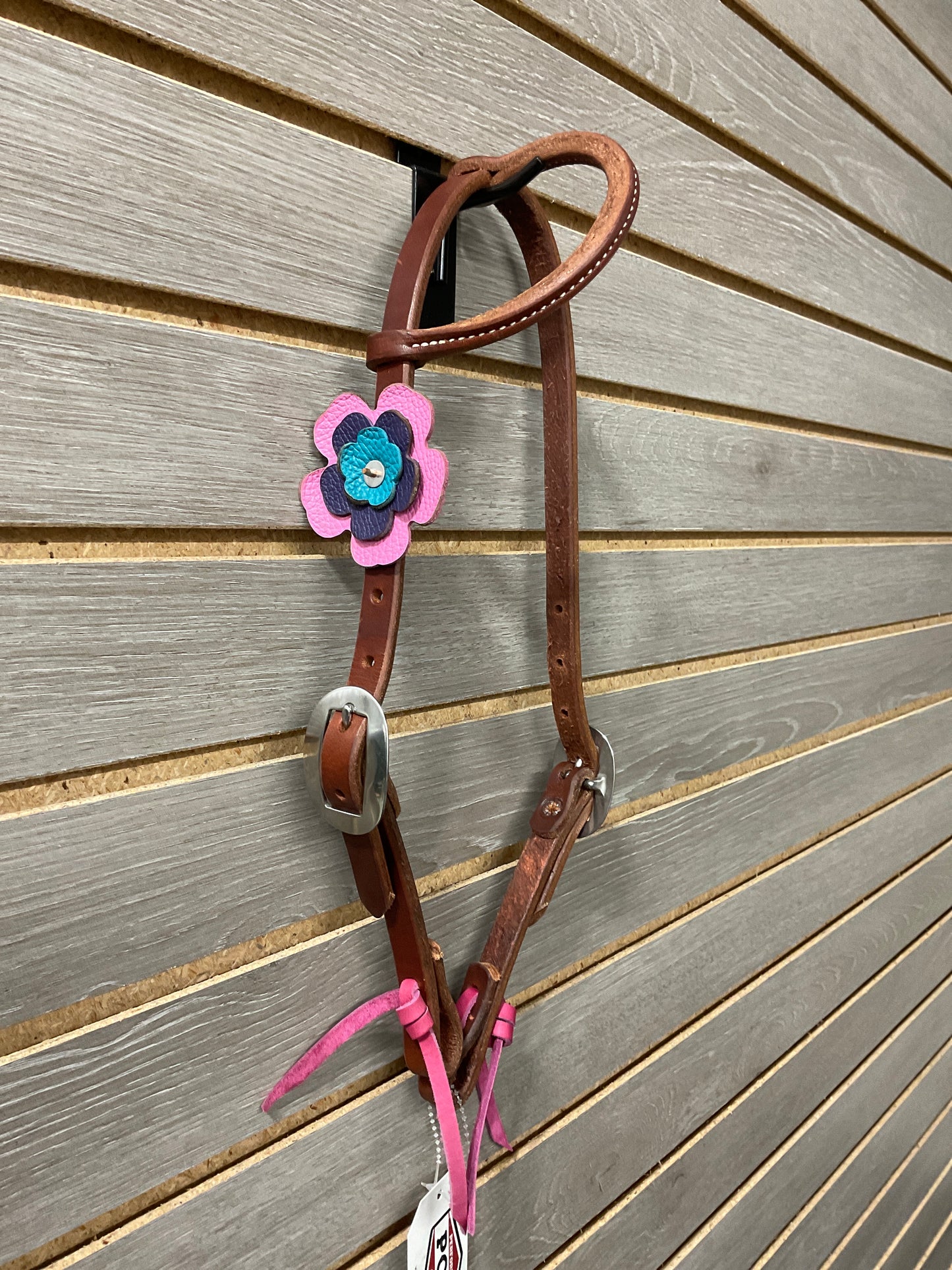 Performance Pony Leather Flower One Ear Headstall- Dark Oil