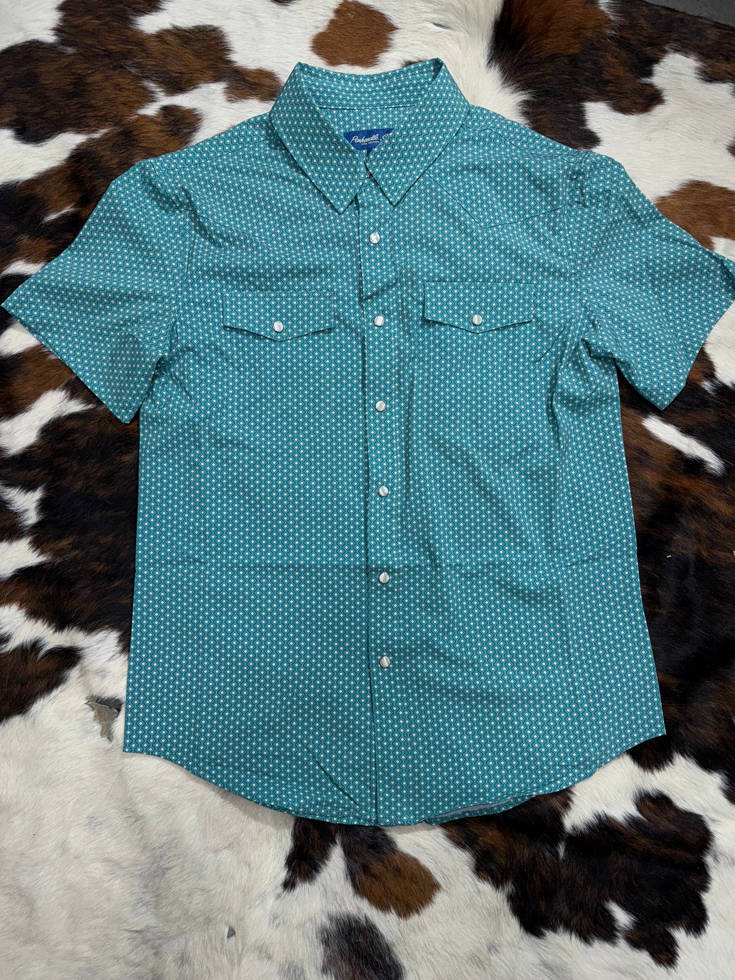 Panhandle Men's Performance Diamond Turquoise Short Sleeve Western Shirt