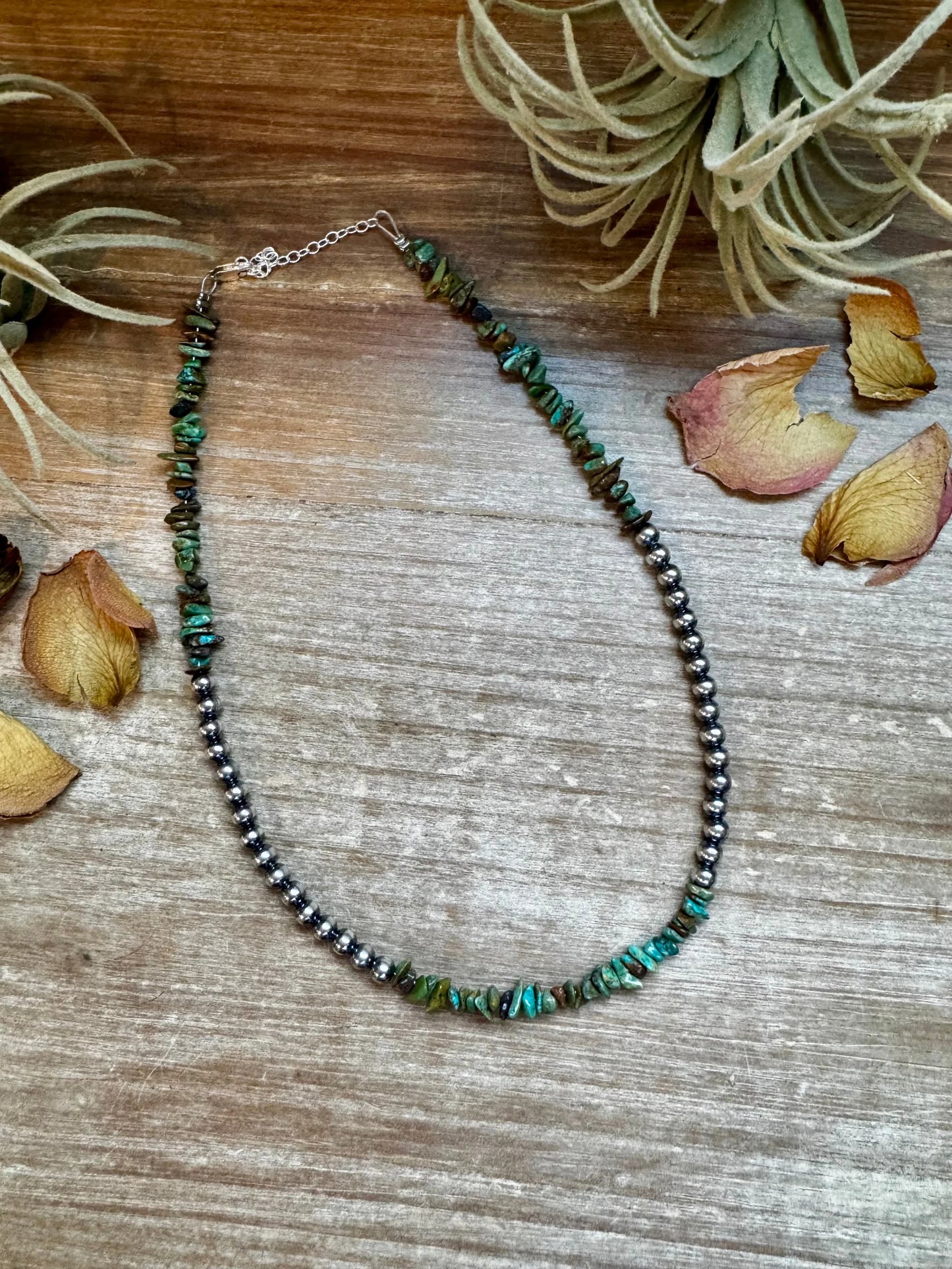 16" Sterling Silver Pearl & Turquoise Necklace