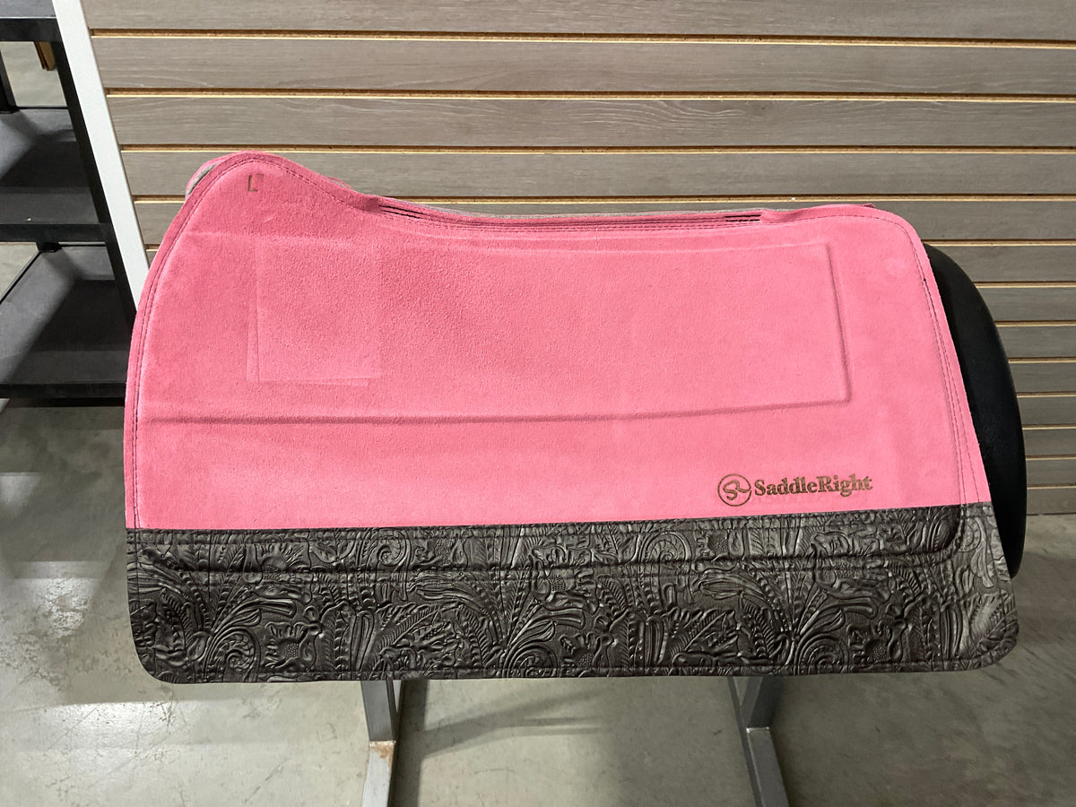 SaddleRight Legacy Saddle Pad 28" x 32" - Rose Suede & Chocolate Floral