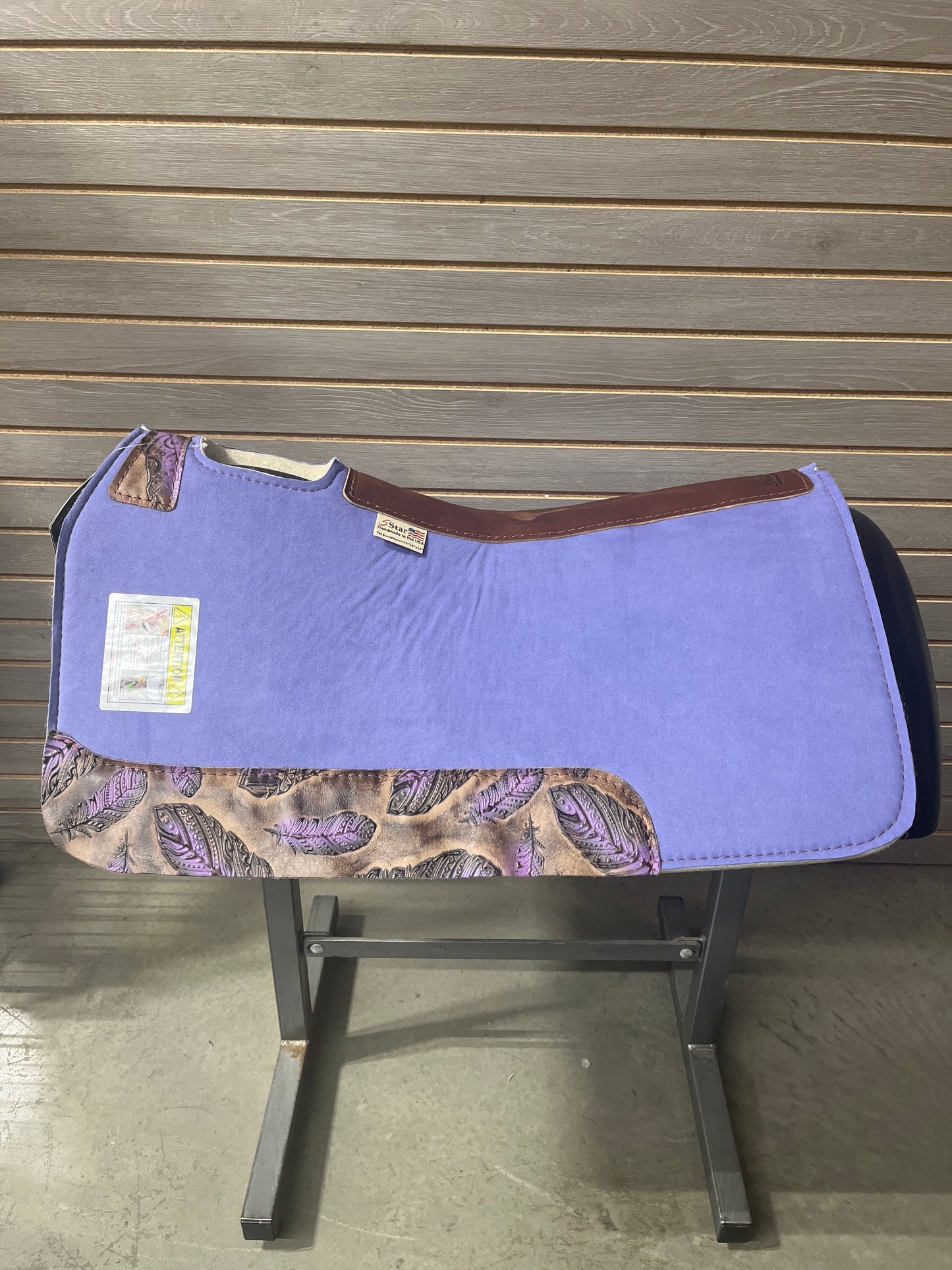 5 Star Barrel Racer Saddle Pad- Suede Signature Top w/ Violet Feathers Wear Leathers 30x28