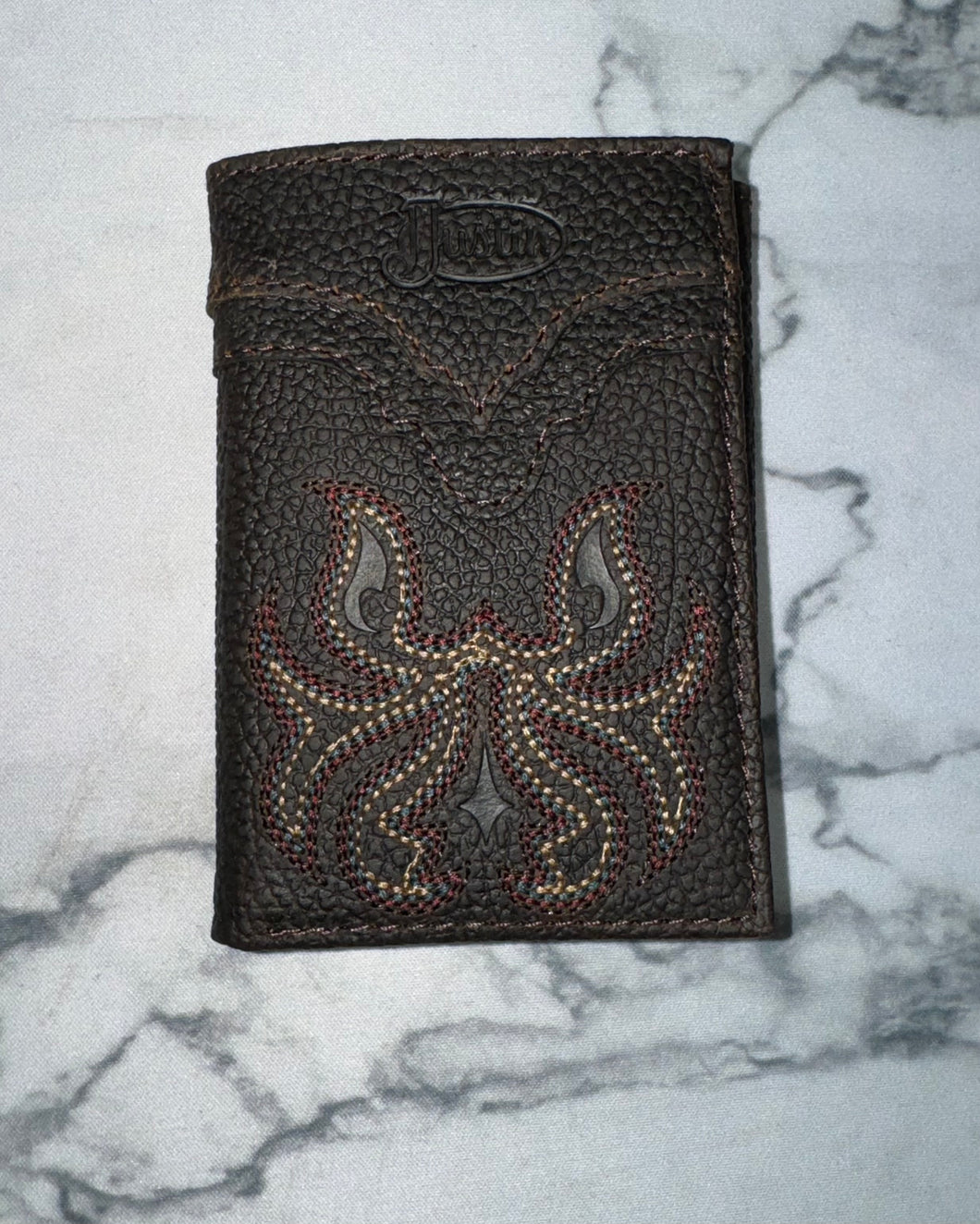 Justin Pebble Embroidered Trifold Wallet