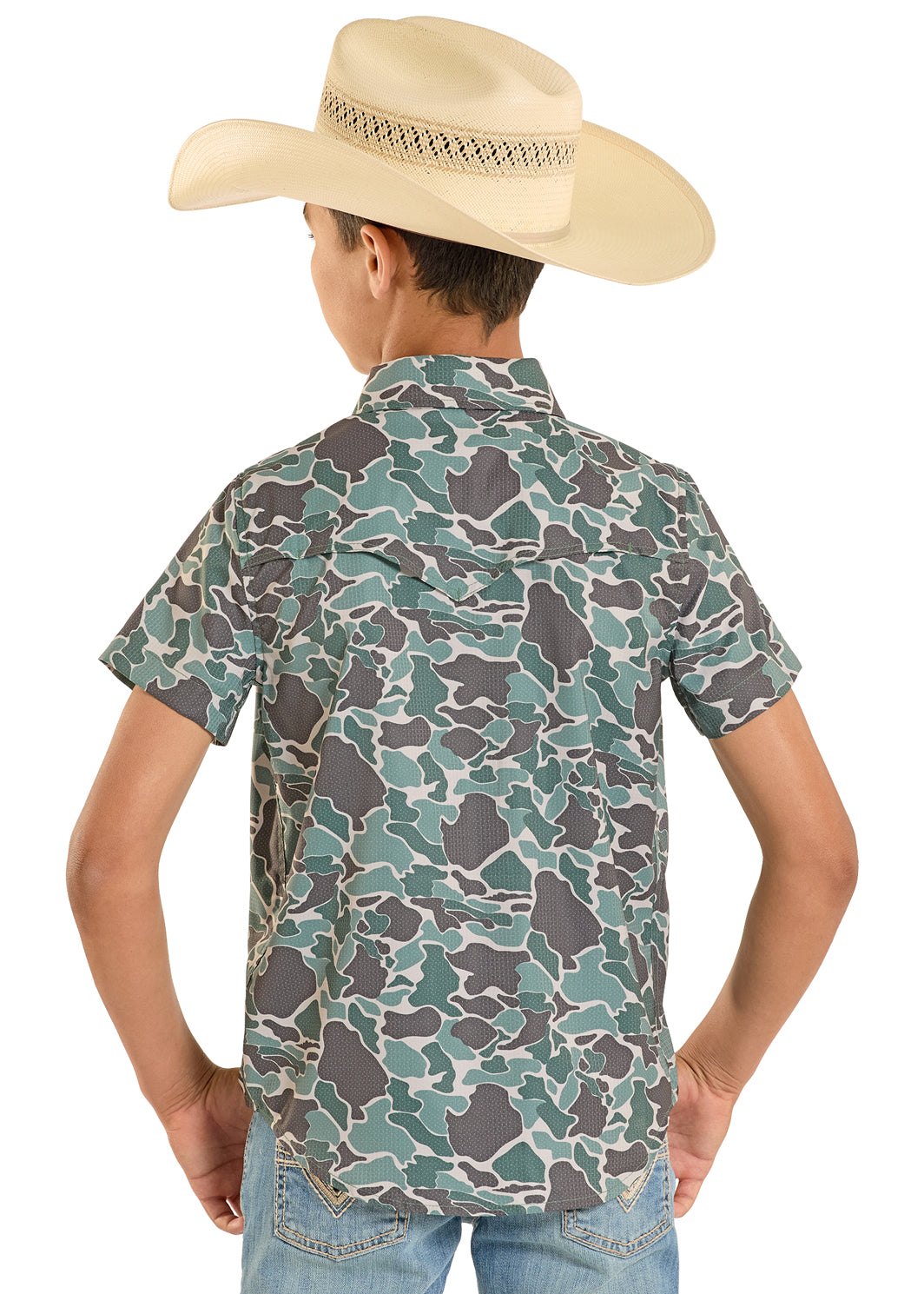 Rock & Roll Boy's TEK Camo Short Sleeve Western Shirt