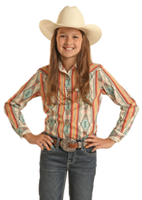 Load image into Gallery viewer, Rock &amp; Roll Girl&#39;s Orange Aztec Western Shirt
