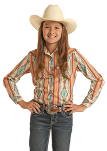 Rock & Roll Girl's Orange Aztec Western Shirt