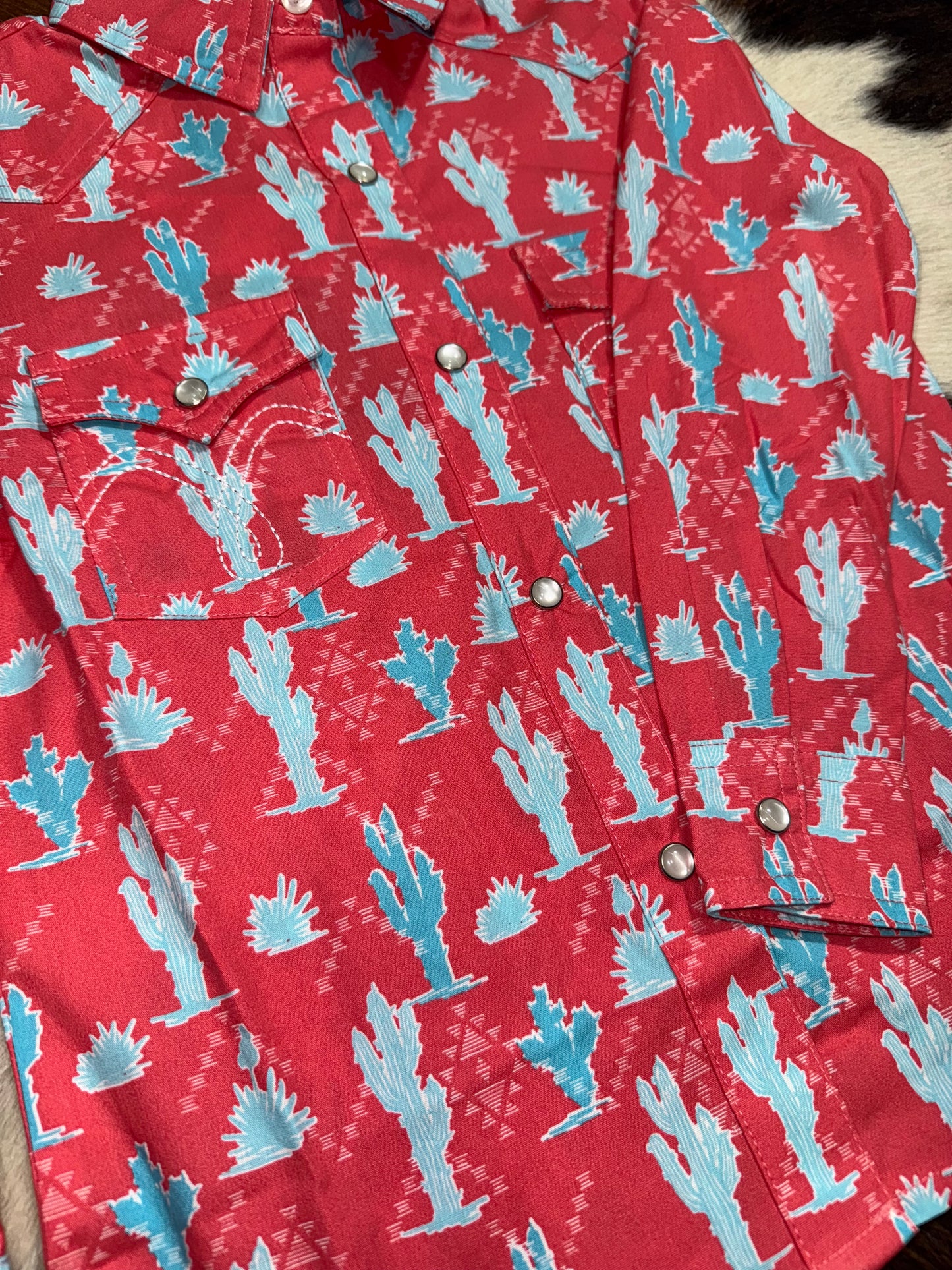 Panhandle Girl's Coral Cactus Western Shirt