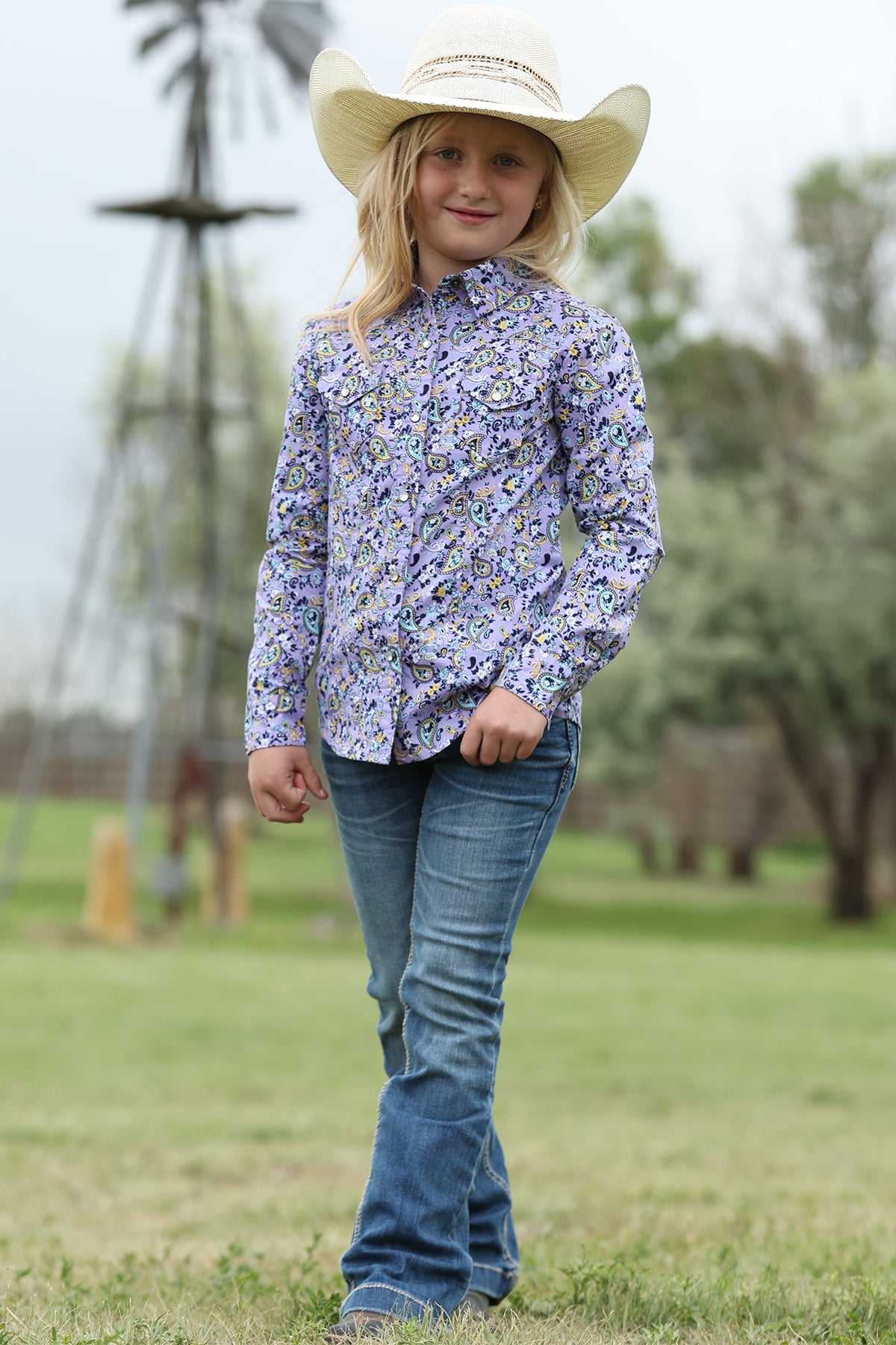 Cruel Girl's Lilac Paisley Western Shirt