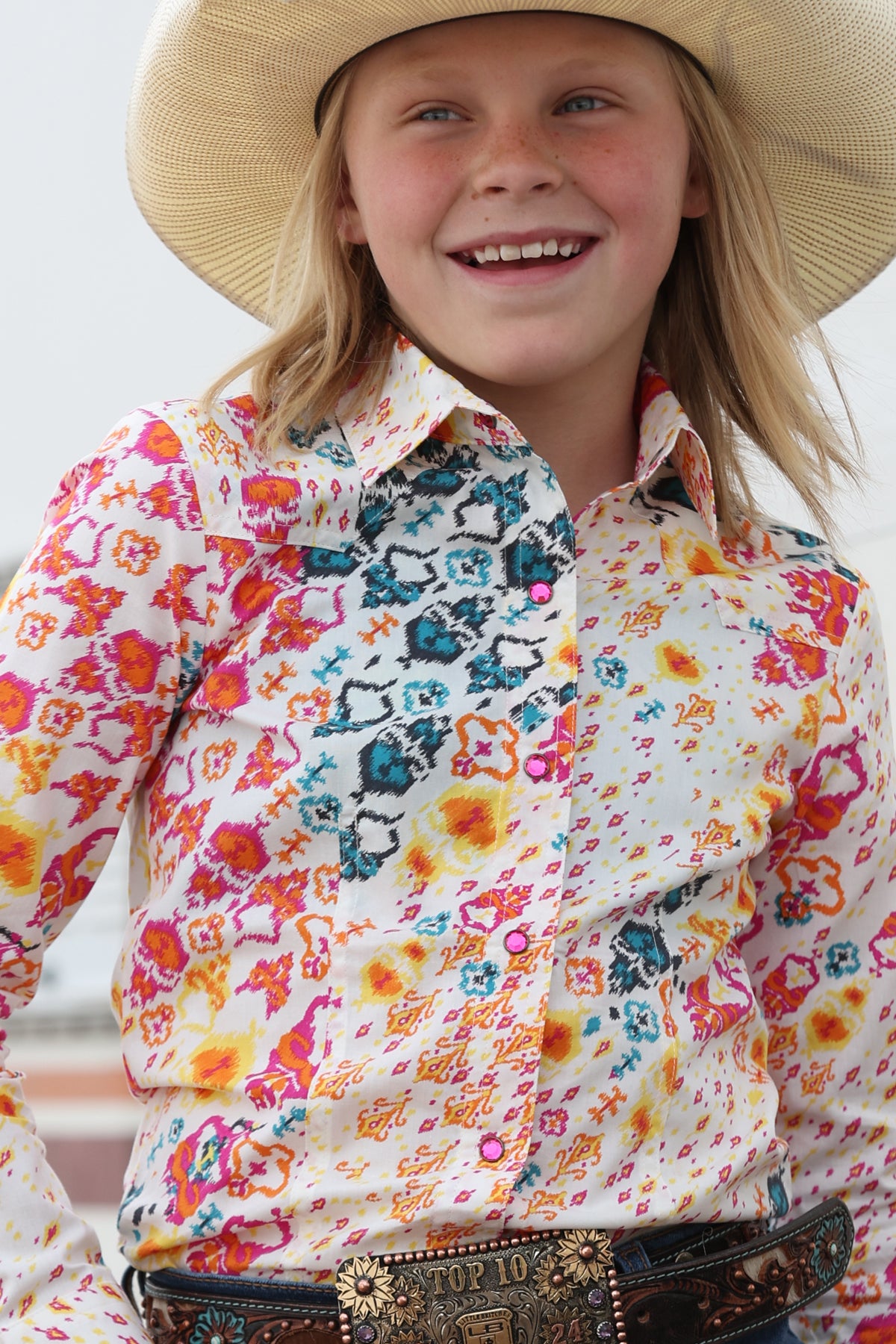 Cruel Girl's Multi Color Pattern Cream Western Shirt