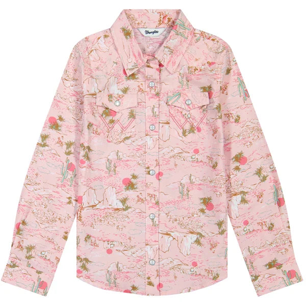 Wrangler Girl's Desert Print Long Sleeve Snap Shirt