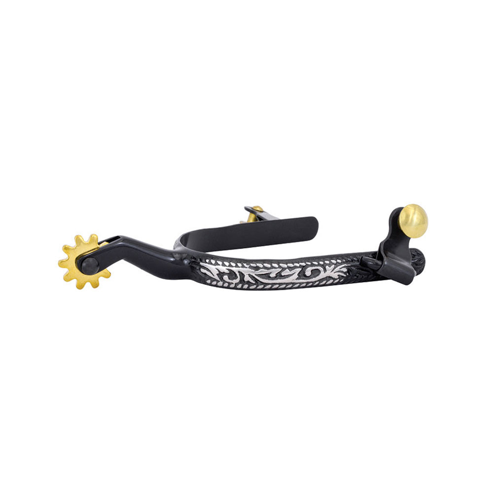 Cowboy Tack Engraved Black & Brass Large Spurs
