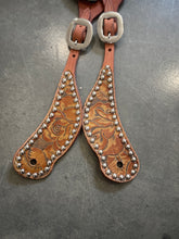 Load image into Gallery viewer, San Saba Shaped Spur Straps - Western Tooling with Studs
