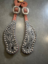 Load image into Gallery viewer, San Saba Shaped Spur Straps - Western Tooling with Studs
