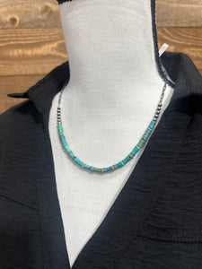18" Link Chain Necklace with Navajo Pearl & Kingman Turquoise