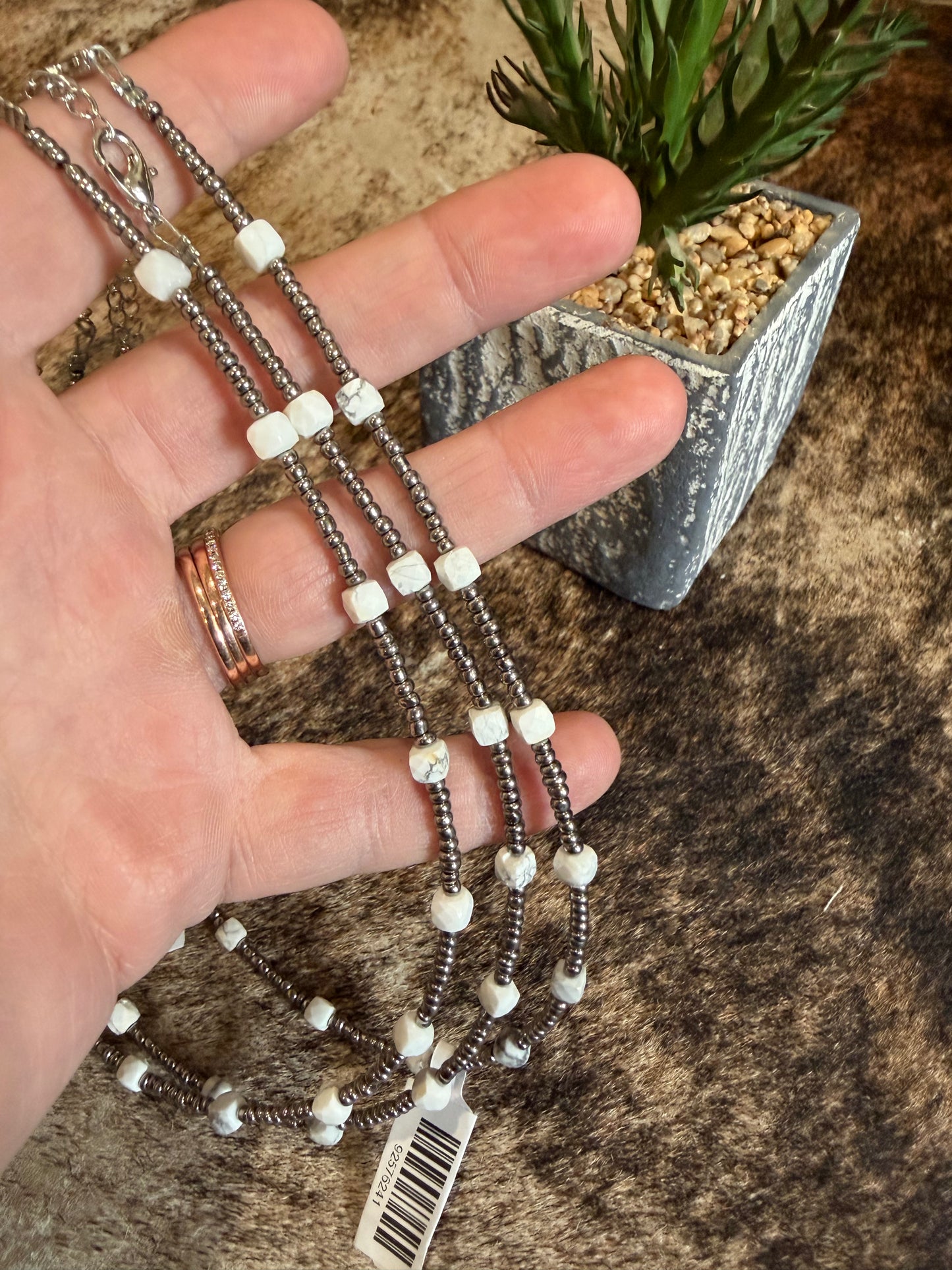 White Howlite Glass Seed Bead Choker