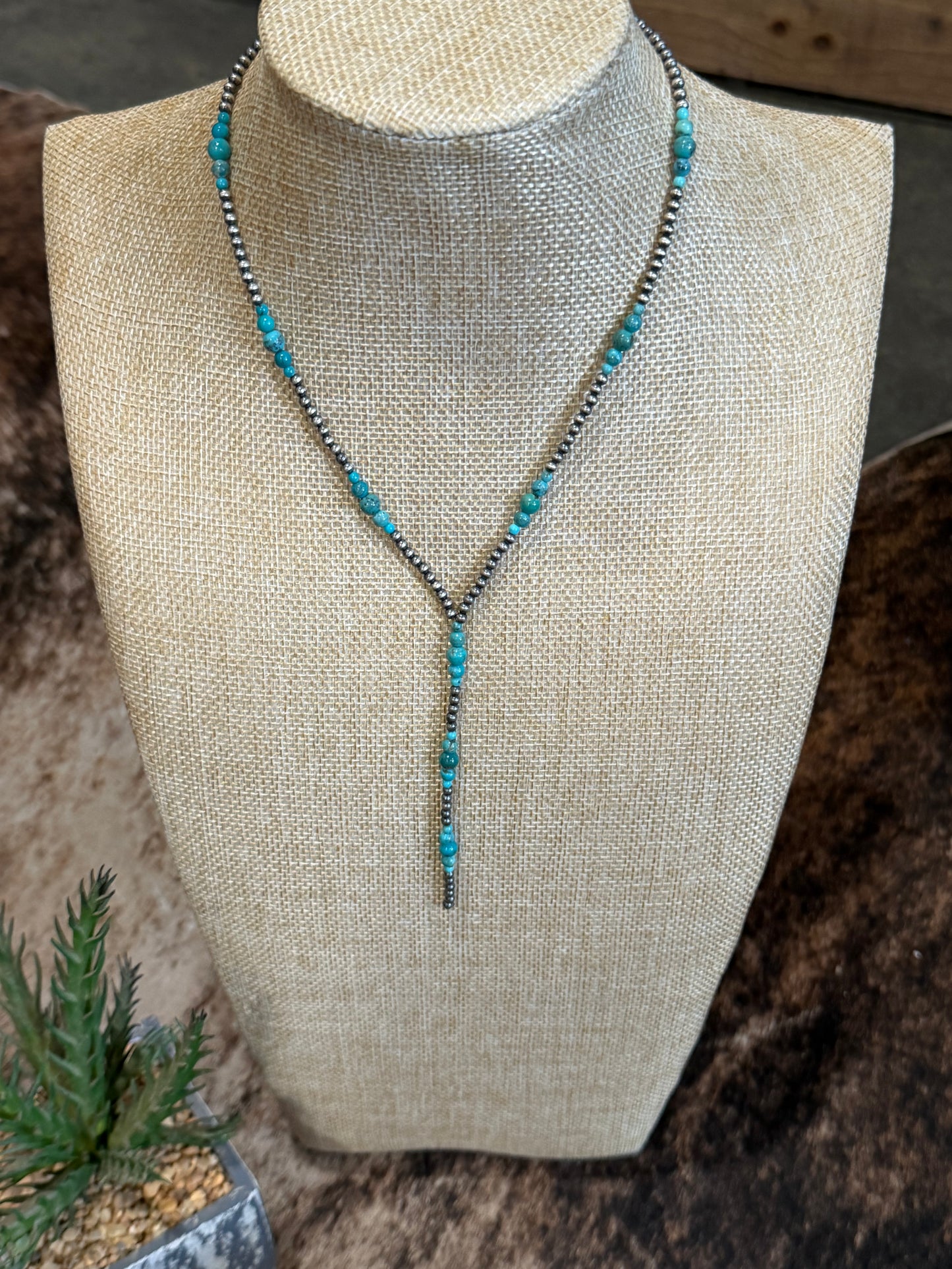 Lariat Turquoise & Pearl Necklace