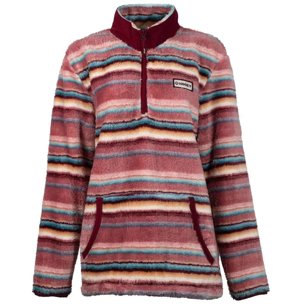 Hooey Girl's Pink Stripe ¼ Zip Fleece Pullover