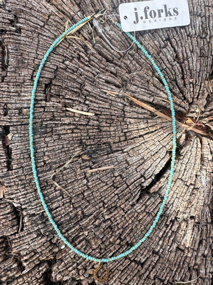 J.Forks Turquoise Seeds w/Bronze Horseshoe Charm Necklace
