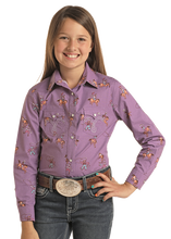 Load image into Gallery viewer, Panhandle Girl&#39;s Grape Buckin&#39; Horse Western Shirt
