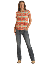 Load image into Gallery viewer, Panhandle Women&#39;s Orange &amp; Teal Aztec T-Shirt
