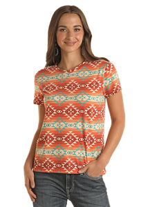 Panhandle Women's Orange & Teal Aztec T-Shirt