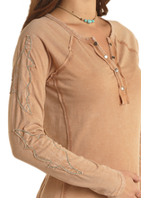Load image into Gallery viewer, Panhandle Women&#39;s Brown Henley Long Sleeve T-Shirt
